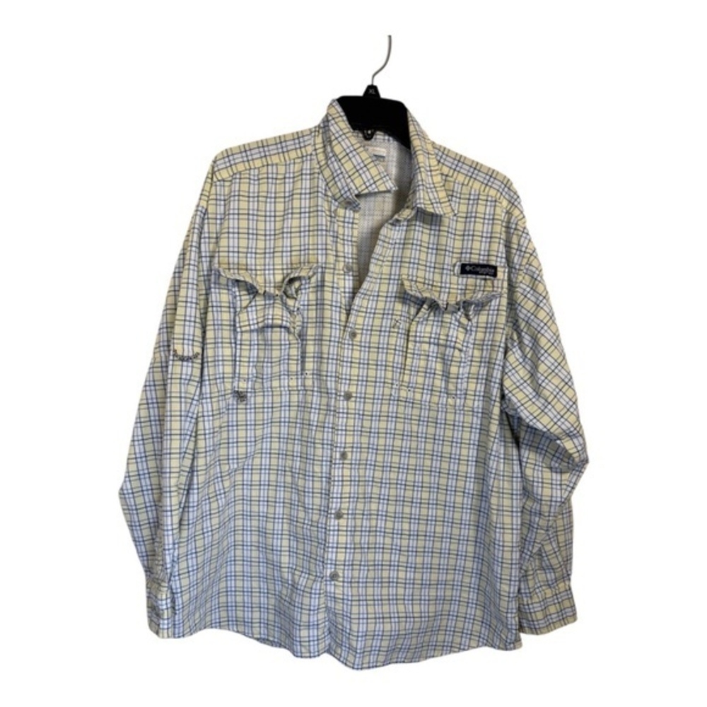Columbia PFG Button Up Shirt Mens Size Large Yellow Plaid Fishing Shirt Lightwei